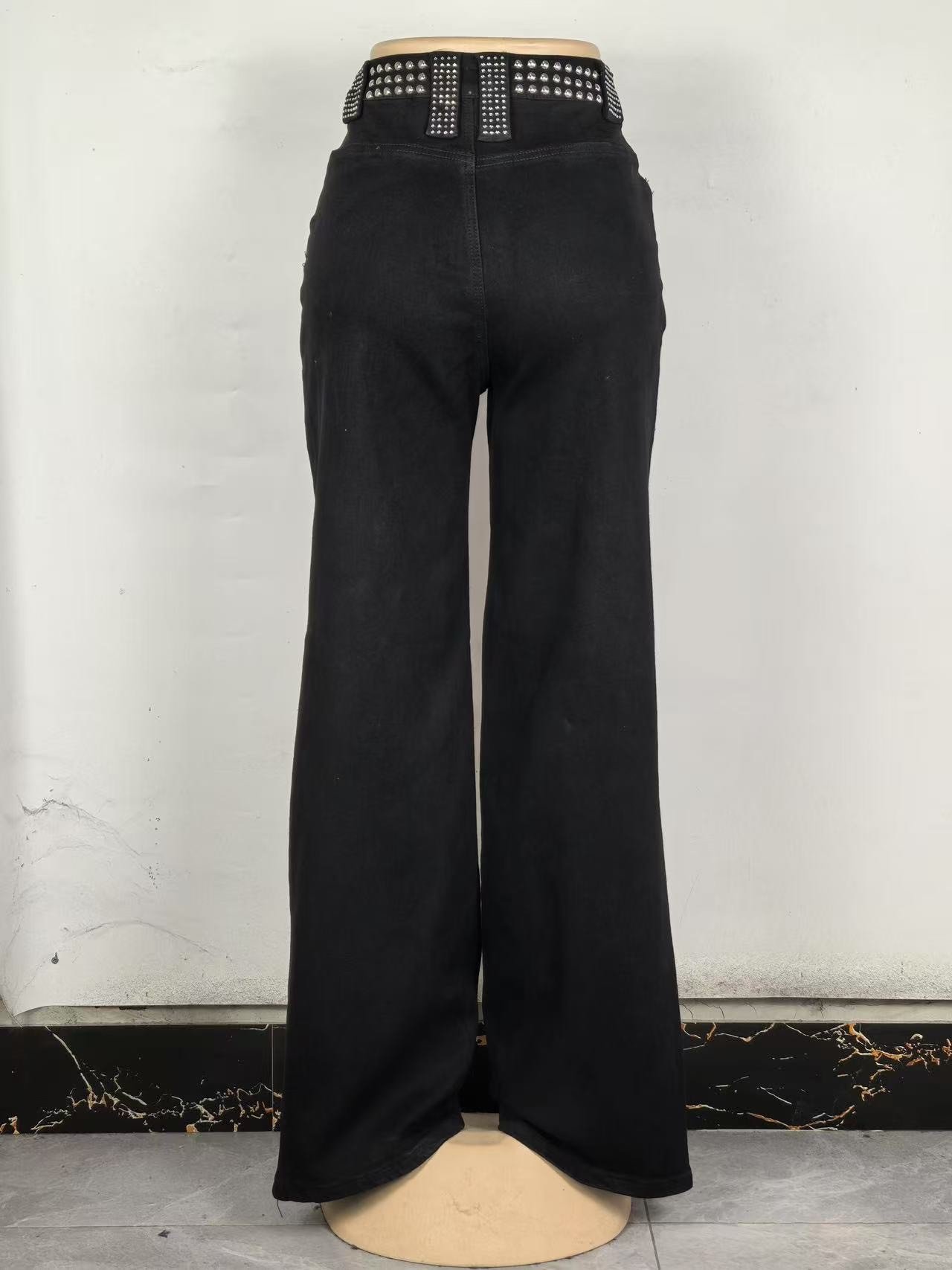 Luchino Onyx Studded-Waist Wide-Leg Denim - Image 2