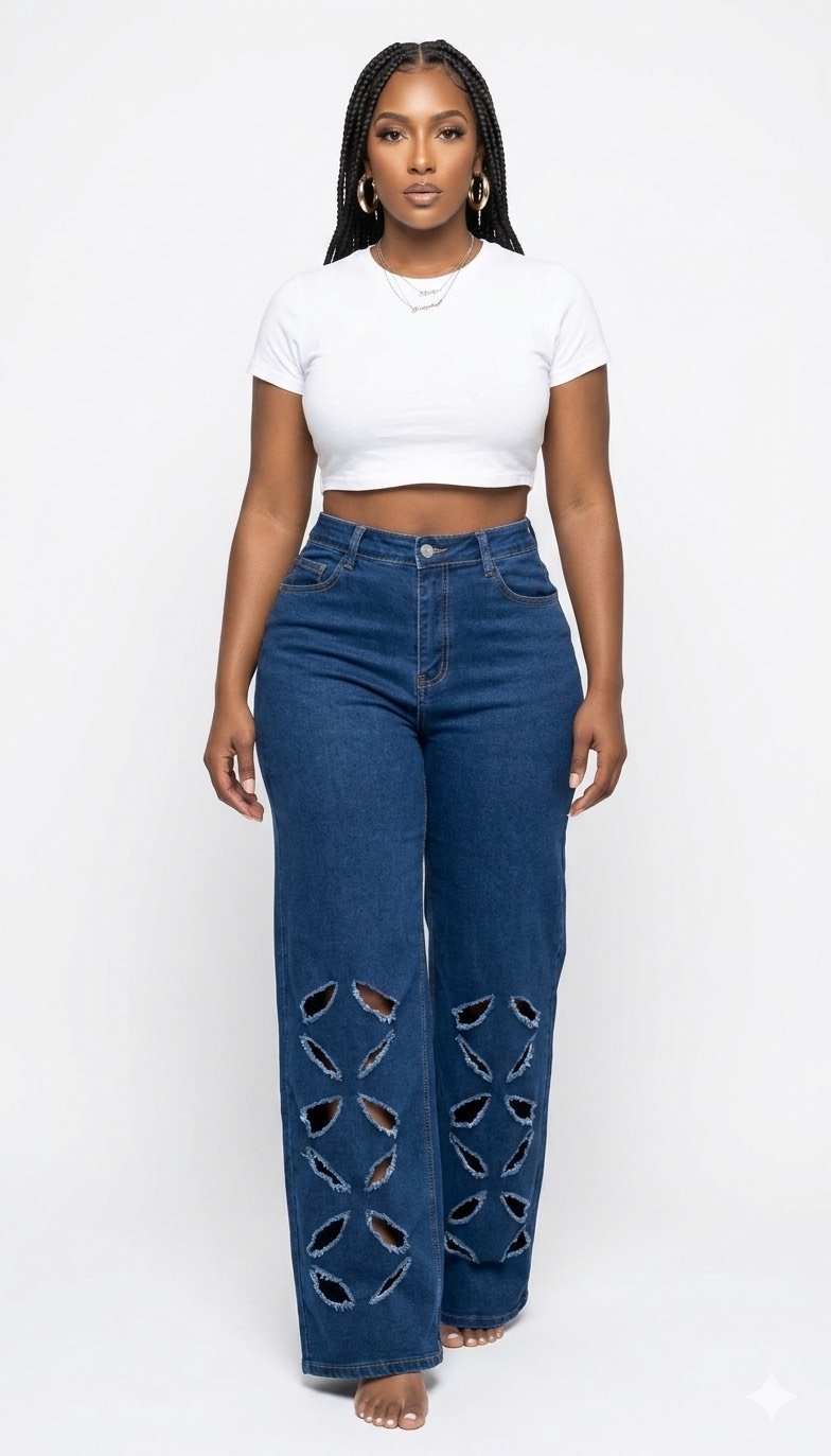 The Lattice Bloom High-Rise Wide-Leg Denim
