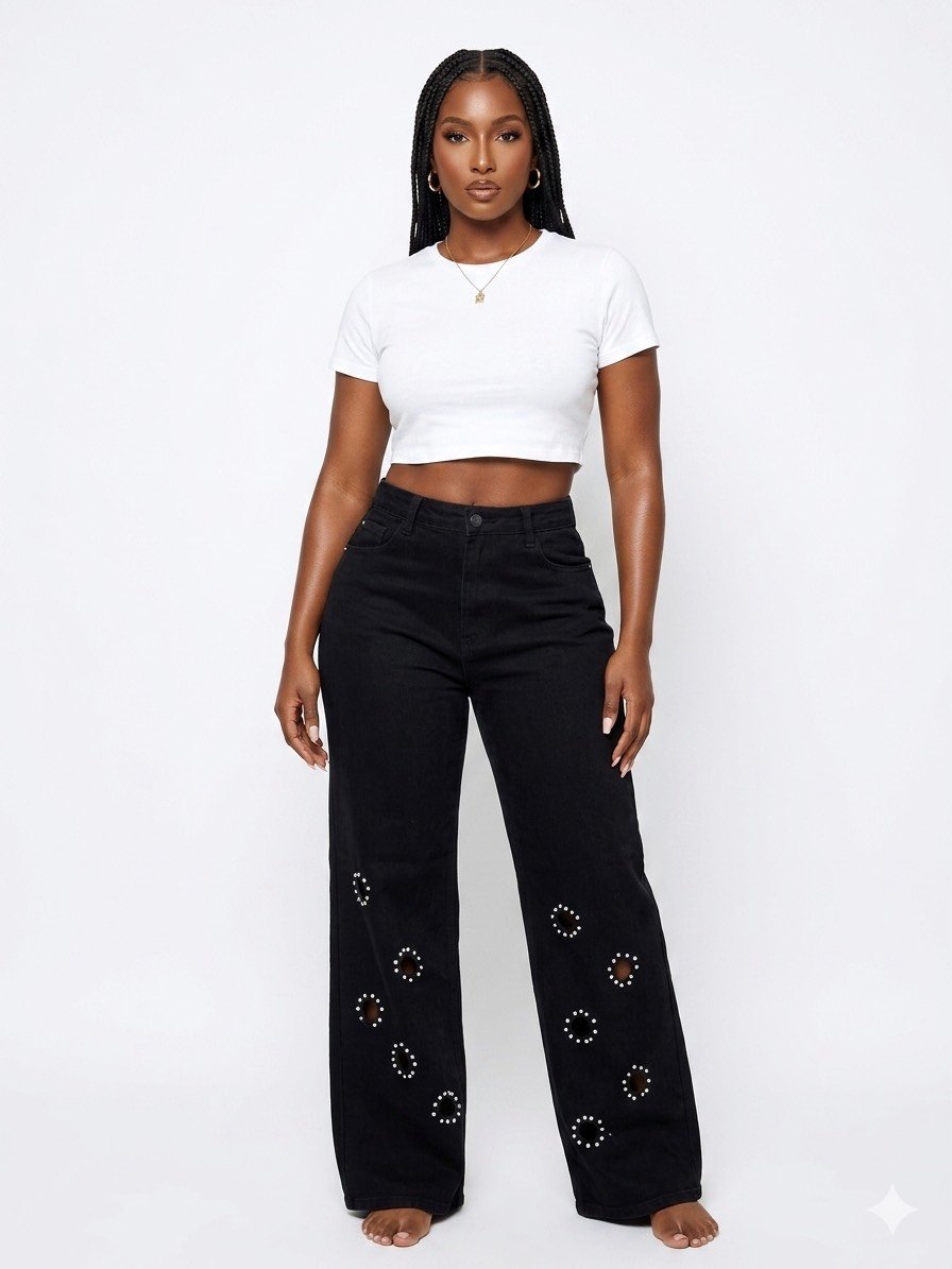 The Obsidian Star Embellished Wide-Leg Denim