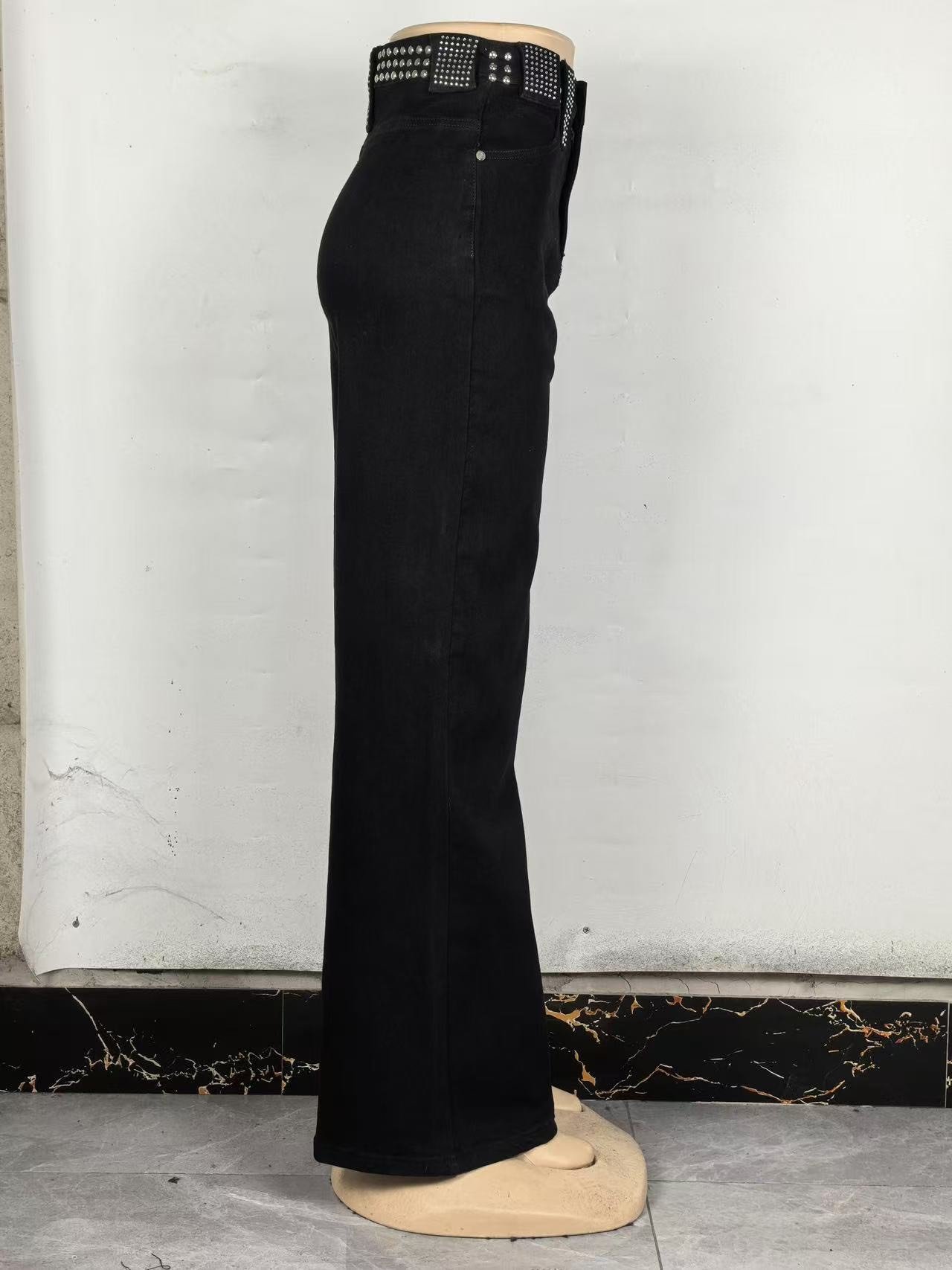 Luchino Onyx Studded-Waist Wide-Leg Denim - Image 4