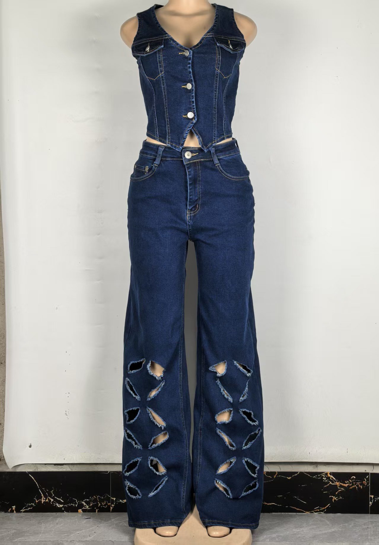 The Lattice Bloom High-Rise Wide-Leg Denim - Image 2
