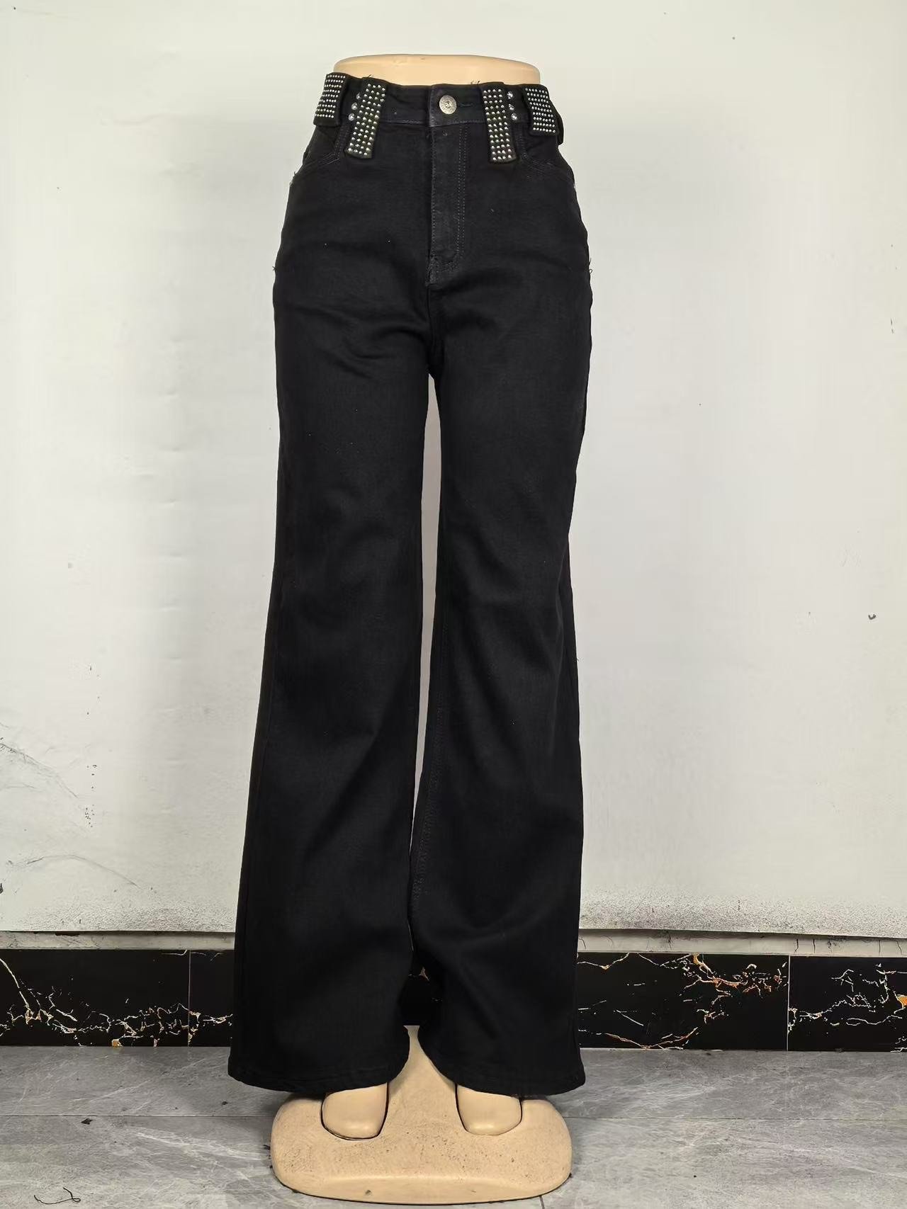 Luchino Onyx Studded-Waist Wide-Leg Denim - Image 3