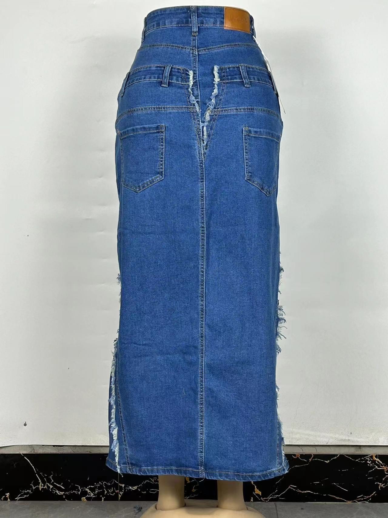 Luchino Distressed Paneled Maxi Skirt - Image 3