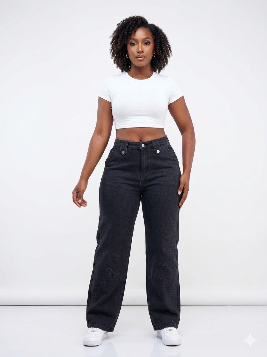 Onyx Studded-Waist Wide-Leg Denim - Image 2