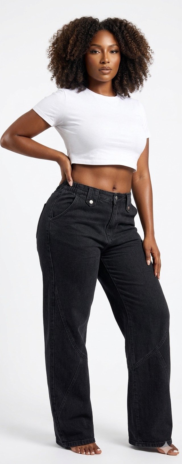 Onyx Studded-Waist Wide-Leg Denim
