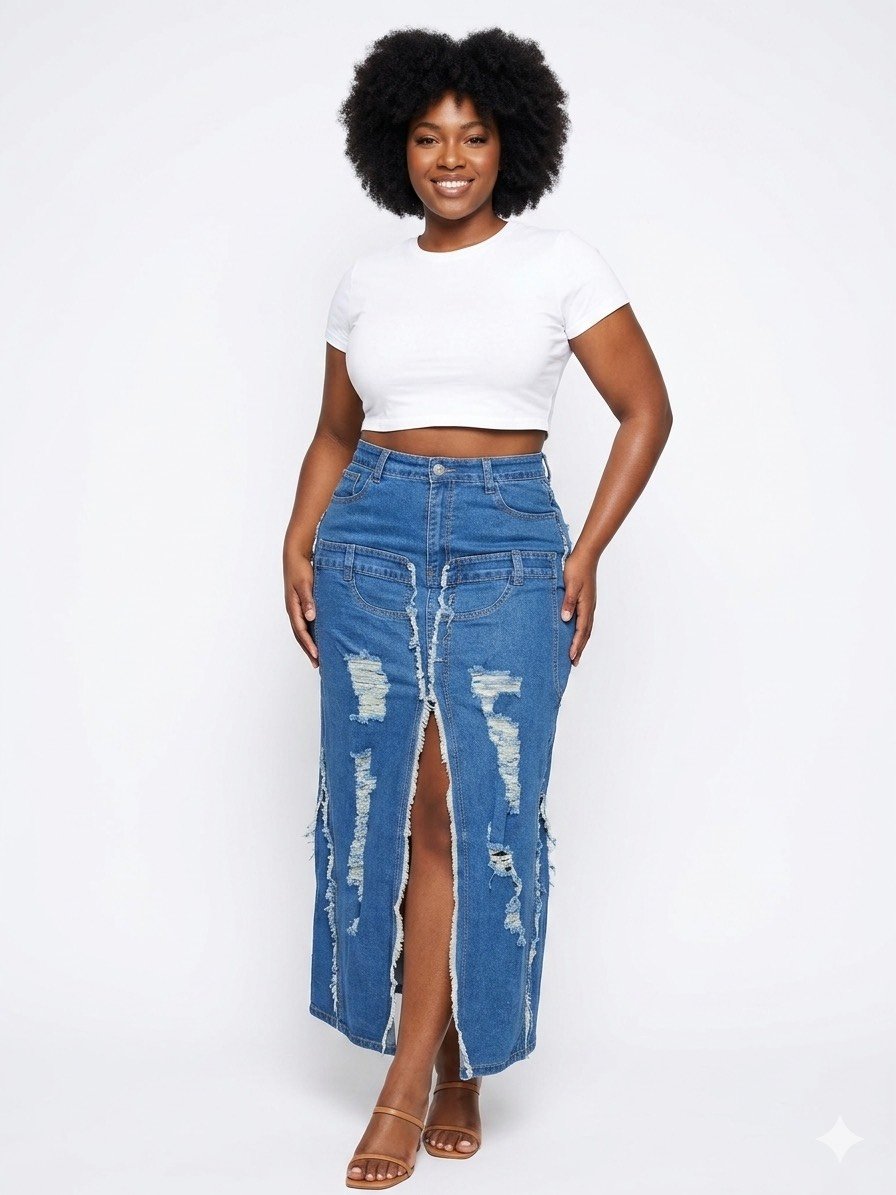 Luchino Distressed Paneled Maxi Skirt