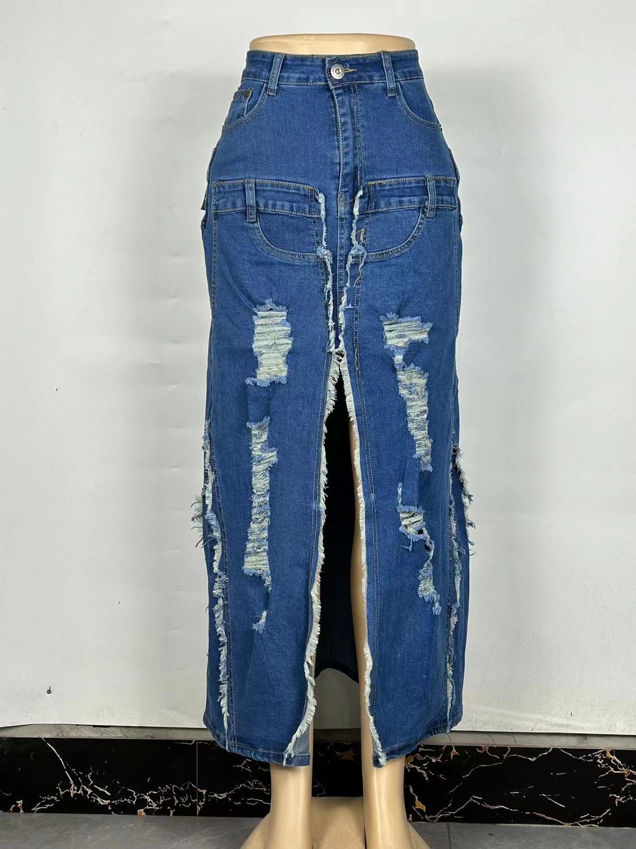 Luchino Distressed Paneled Maxi Skirt - Image 2